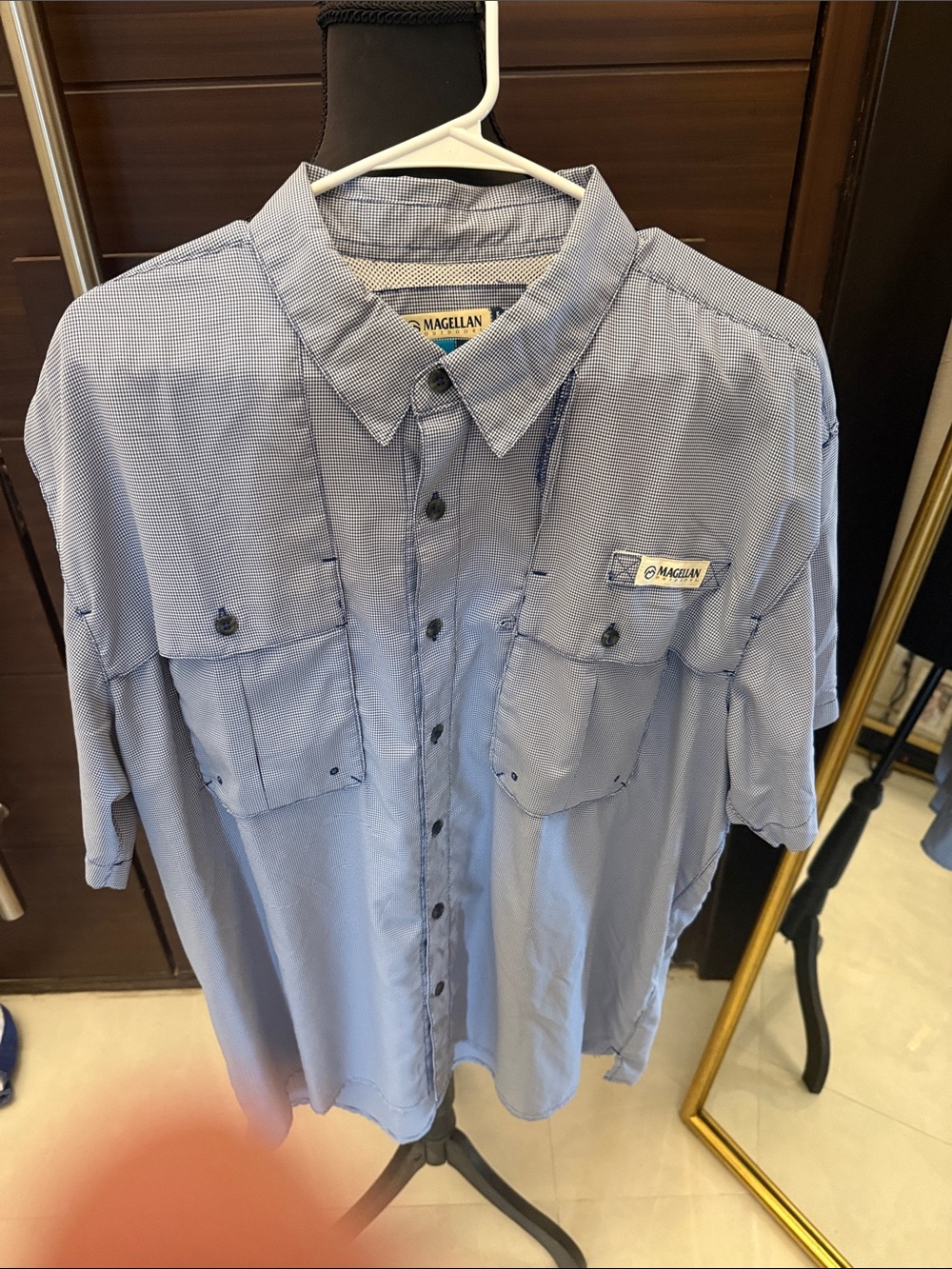 Magellan Outdoors Blue Short-Sleeve Button-Down Performance Shirt